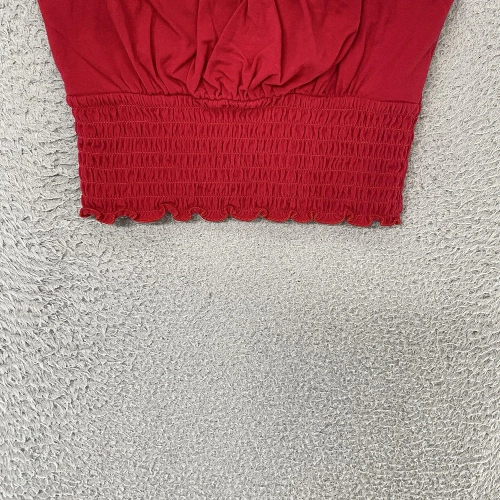 Hollister Crop Tank Size Small Red Smocked Lettuce Hem Crop Ruffle Valentines